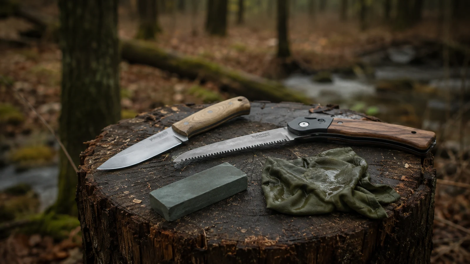 Entretenir couteau et outils de camp — illustration outdoor