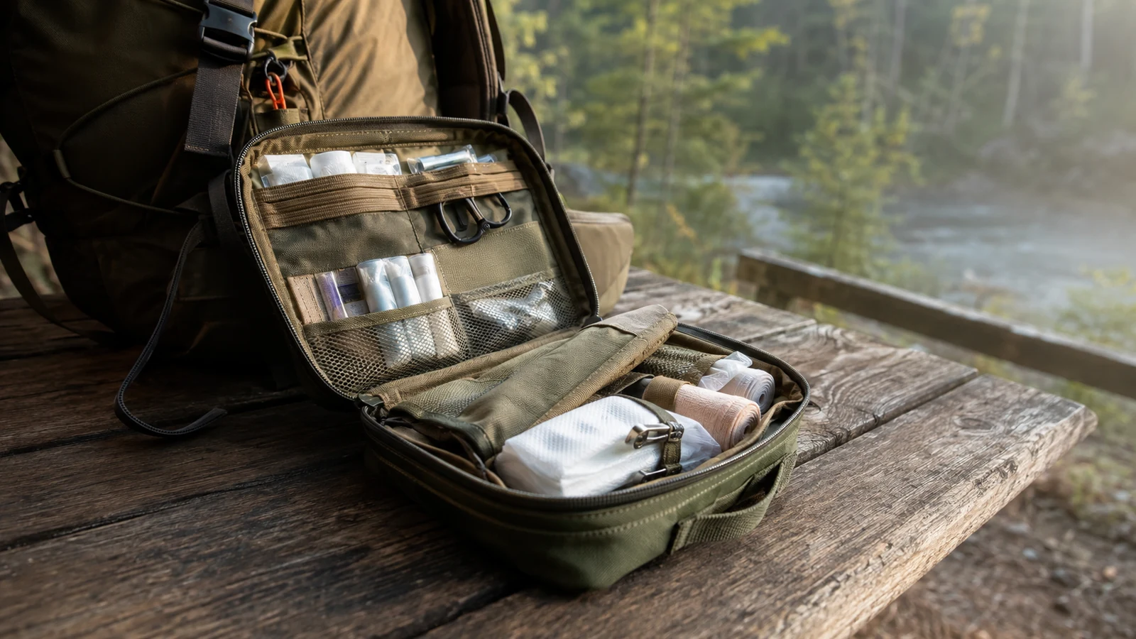 Composer un kit de premiers secours pour la randonnée — illustration outdoor
